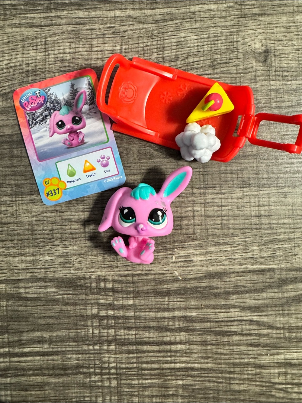 Littlest Pet Shop #337 Pink Bunny Figure with Red Sled and Accessories